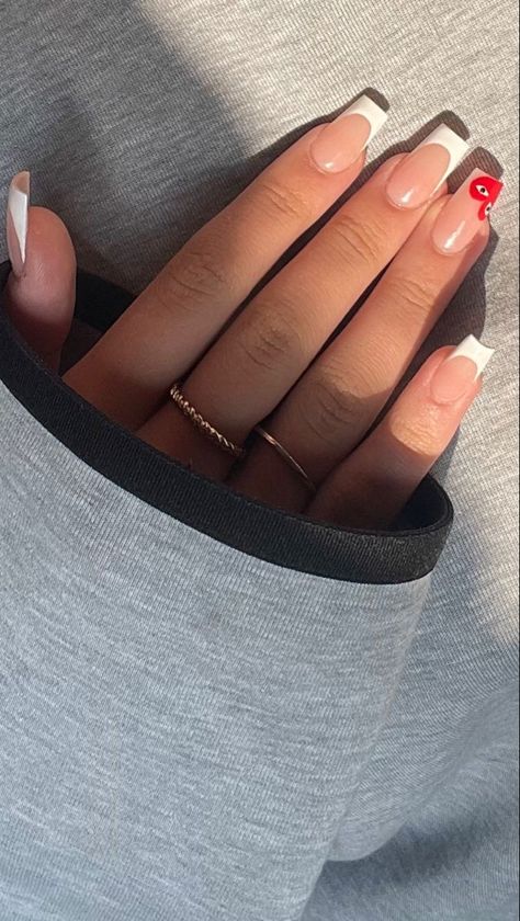 Evil Eye Nails, Simple Gel Nails, Girly Acrylic Nails, Basic Nails, Classy Acrylic Nails, Short Square Acrylic Nails, Red Nail, Acrylic Nails Coffin Short, Nagel Inspo