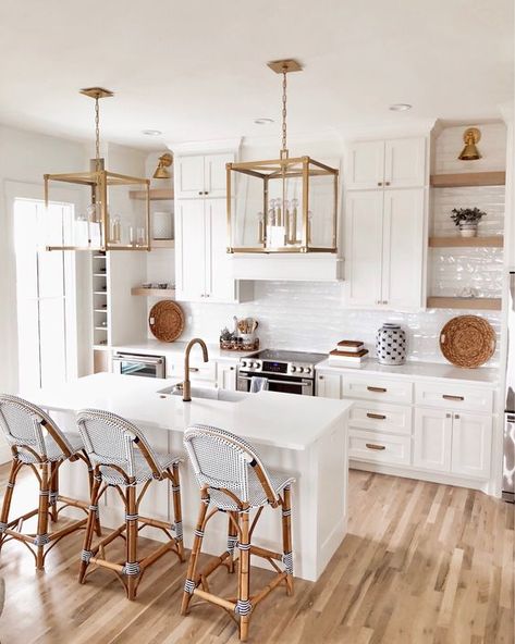 Gorgeous coastal white kitchen decorated with blue accents. Click to shop all of the kitchen decor including the Serena and Lily barstools. #kitchendesign #coastaldecor #coastal #ltkhome Interior Design Styles Quiz, Buy Kitchen Cabinets, Lake House Kitchen, Best Kitchen Cabinets, Ashley Home, Coastal Living Rooms, All White Kitchen, Custom Kitchen Cabinets, Coastal Kitchen