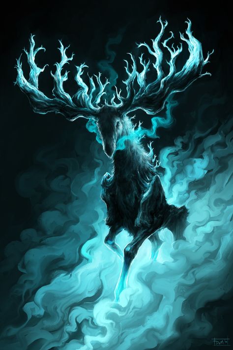 Spirit Creature Art, Regal Ancestor Spirit, Deer Monster, Animal Rpg, Ancestor Spirit, Dark Beast, Dark Souls Artwork, Creepy Animals, Spirit Realm