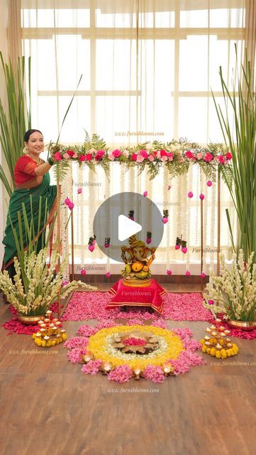 Swati Bora on Instagram: "✨Ganpati Bappa Moriya ✨ (for links send this reels over to my DM)

✨Tyauhaar Ki Tyaari ✨

Products: @furniblooms
Website: www.furniblooms.com

✨ Going grand this season, I’ve used @furniblooms grand Mandapam backdrop, which is immense and versatile, making Bappa’s arrival more unique and magical. 

✨ Colorful garlands are added for vibrant touch to Mandir setup, enhancing the visual appeal. Their unique patterns and hues create a magical atmosphere, drawing attention to the sacred elements.

✨ The presence of an urli creates a serene and inviting atmosphere, enhancing the spiritual ambiance and offering a focal point for devotion and reflection.

✨ Fresh flowers for Rangoli provide a vibrant and aromatic touch. The natural colors and textures of the petals create Latest Ganpati Decoration At Home, Ganpati Bappa Decoration At Home, Best Ganpati Decoration At Home, Ganpati Decoration At Home Unique, Ganpati Backdrop, Atmosphere Drawing, Decoration Ganpati, Backdrop Frames, Flower Garland Backdrop