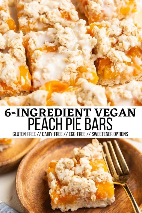 Gf Peach Recipes, Healthy Dessert Bars, Vegan Peach Pie, Gluten Free Peach Recipes, Oatmeal Shortbread, Bars With Oatmeal, Peach Pie Bars, Sugar Free Pie, Egg Free Desserts