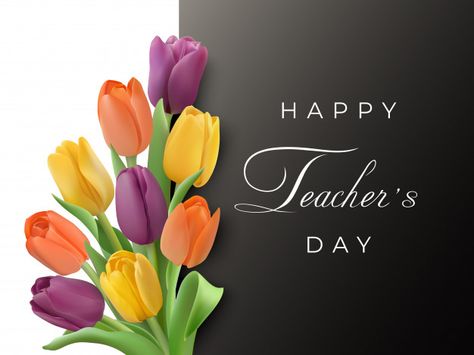 Premium Vector | Teacher s day horizontal card with tulips Happy Teachers Day Wishes, Happy Teachers Day Card, Teachers Illustration, Teachers Day Greetings, Cartoon Template, World Teacher Day, Chalkboard Vector, Teachers Day Card, Green Chalkboard