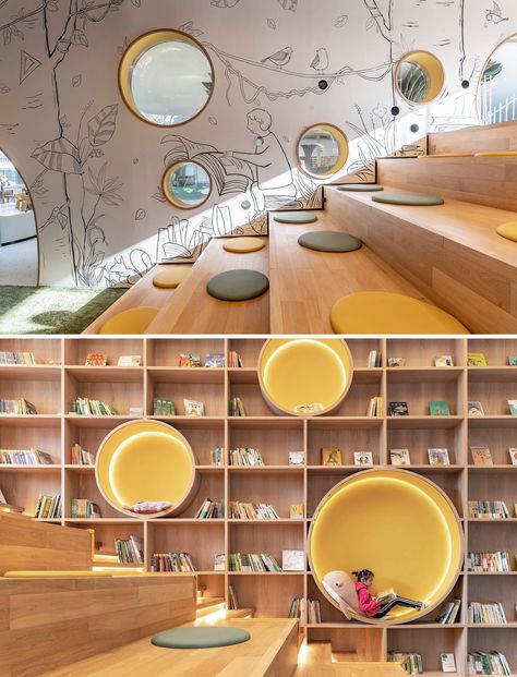 FRAME | Bugu Bugu Kids Center Zhangzhou Rocking Bed, Bed Montessori, Education Design Interior, Public Library Design, School Library Design, Kindergarten Interior, School Building Design, مركز ثقافي, Kindergarten Design