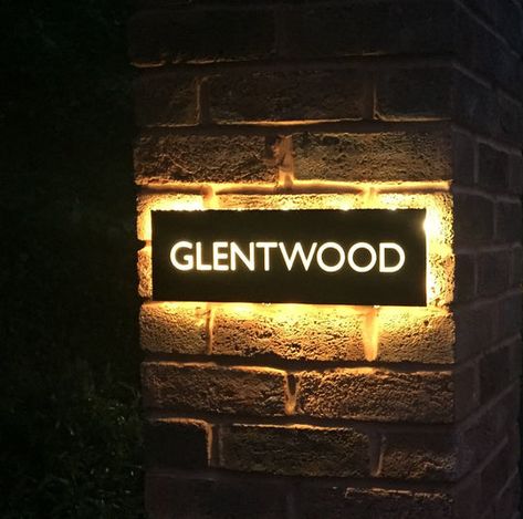 Golf Bar, House Name Plaques, Illuminated House Numbers, Led House Numbers, Gill Sans, House Name Signs, Name Plates For Home, Name Plate Design, Led House