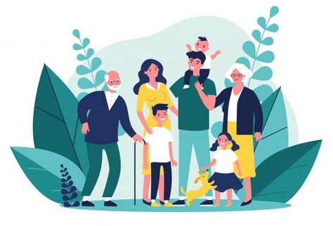 Happy Big Family, Together Illustration, Happy Grandparents Day, Family Vector, Family Meeting, Geometric Textures, Family Cartoon, Family Illustration, Photo Background Images