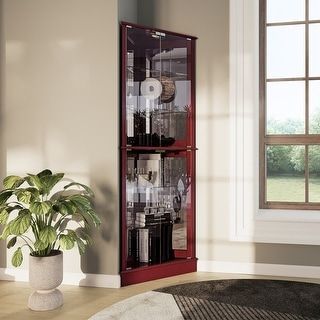 Corner China Cabinet, Corner Curio Cabinet, Corner Curio, Cabinet With Glass Doors, Glass Cabin, Cherry Brown, Door Catches, China Furniture, Glass Cabinets Display