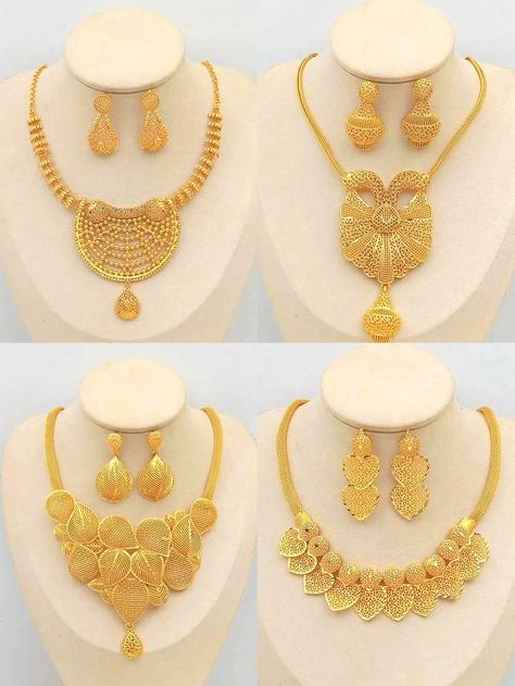 Yellow Gold  Collar     Embellished   Women's Fashion Jewelry Gold Set Design, Gold Jewelry Design, Indian Gold Necklace Designs, Latest Gold Jewellery, Dubai Gold Jewelry, Gold Haram, Gold Bridal Necklace, Bridal Jewellery Design, Gold Necklace Indian Bridal Jewelry