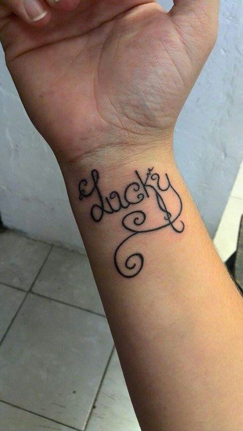 Lucky tattoo Lucky Name Tattoo, Lucky Tattoo, Name Tattoo, Name Tattoos, Pretty Tattoos, Infinity Tattoo, Tattoo Ideas, Tattoos, Quick Saves