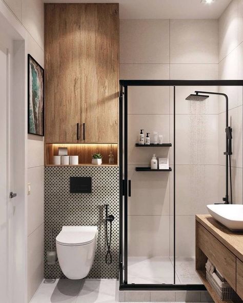 Small Bathroom Recessed Storage, Bathroom With Cabinets, Recessed Wall Shelf, Small Ensuite Bathroom Ideas, Toilet Shower Combo, Tiny Shower Room, Small Ensuite Bathroom, Small Bathroom Floor Plans, Toilet Plan