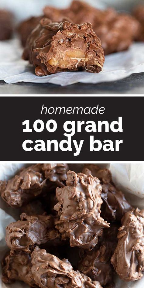 Caramel, chocolate, and crispy cereal make up these Homemade 100 Grand Candy Bars. These are so easy, you’ll want to keep all the ingredients on hand for when a craving hits! Crispy Chocolate Bars, Homemade Chunky Candy Bars, Copycat Candy Bars, Copycat Candy Bar Recipes, Zagnut Candy Recipe, Copycat Candy Recipes, Cereal Candy Recipes, Homemade Payday Candy Bars, Christmas Candies Homemade