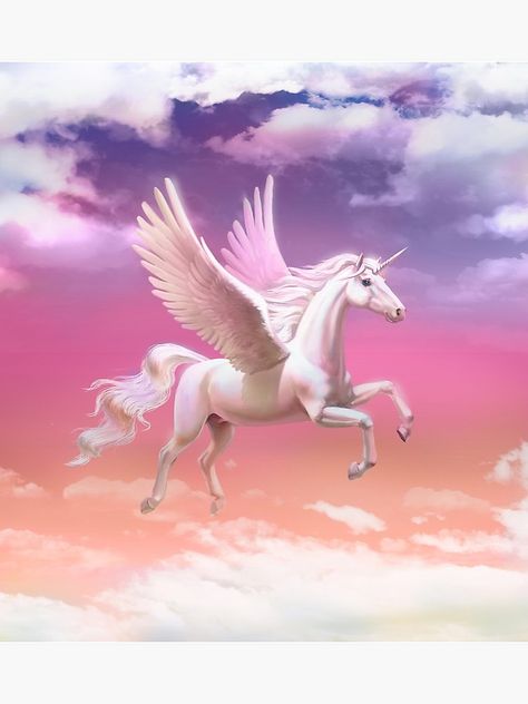 "Flying unicorn at sunset" Poster by Antracit | Redbubble Unicorn Picture, Unicorn Artwork, Unicornios Wallpaper, Flying Unicorn, Magical Horses, Unicorn Pictures, Fantasy Horses, Unicorn Illustration, Unicorn Wallpaper