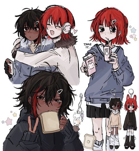 sel 🐟 on Twitter: "redrew old ocs!!! (*'ω'*)♡… " Twitter, Red, Hair, Anime, Art