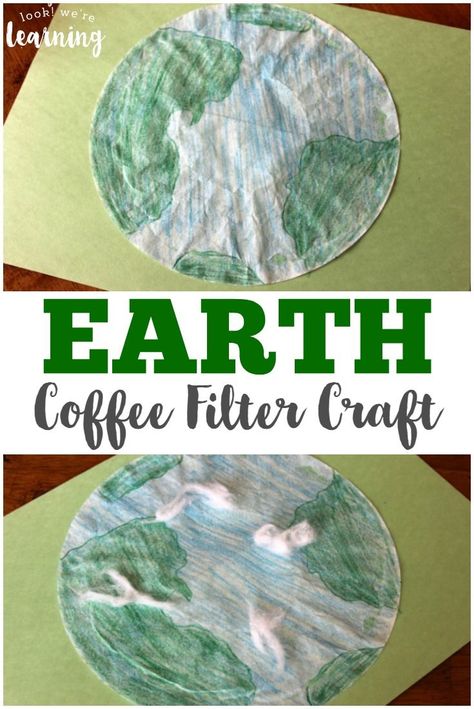 Make this cute and simple coffee filter earth craft with kids of any age! This is great for learning about conservation, geography, or the planets! Umbrella Craft For Kids, Umbrella Craft, Earth Craft, Pig Crafts, Coffee Filter Crafts, Spring School, Preschool Craft, Earth Day Crafts, Homeschool Crafts