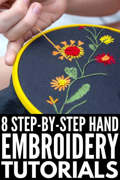 Embroidery Instructions Tutorials, Flower Embroidery Step By Step, How To Do Embroidery Stitches, How To Embroider Flowers Step By Step, Basic Embroidery Stitches For Beginners, How To Embroider By Hand, Embroidery Essentials, Beginning Embroidery, Cursive Lettering