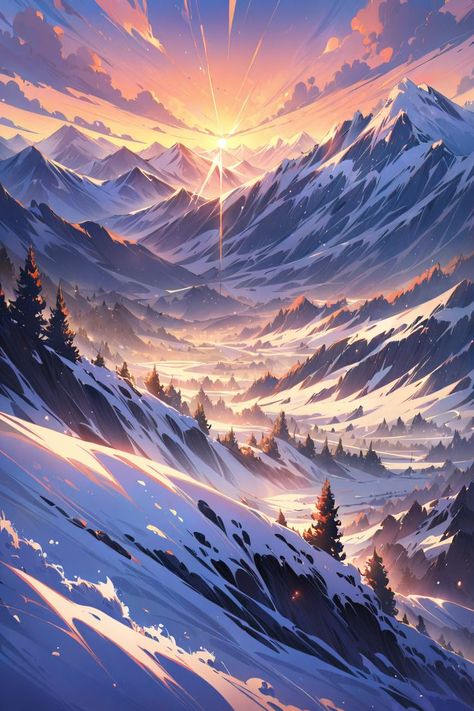 AI Digital Art Snow Environment, Environment References, Fantasy Worlds, Fantasy Background, Environment Art, Snowy Mountains, Mountain Art, Winter Art, Colorful Landscape