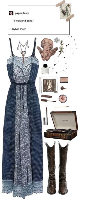 Coastal Gothic Outfits, Practical Magic Outfits Aesthetic, Whimsigoth Fits, Practical Magic Outfits, Magic Outfits, Ideas For Scrapbook, Summer Outfits Polyvore, Thunder Outfit, Blue Banisters