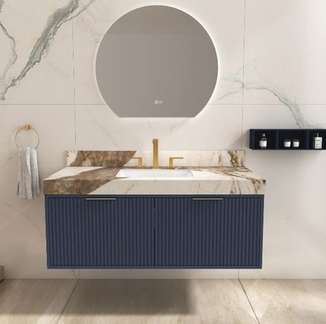 Choosing the Perfect Vanity Unit for Your Small Bathroom: A Comprehensive Guide — MELANIE LISSACK INTERIORS Ensuite Bathroom Layout, Navy Blue Vanity, Grey Vanity Unit, Ensuite Bathroom Designs, Walk In Shower Enclosures, Blue Vanity, Bathroom Retreat, Drawer Vanity, Gray Vanity