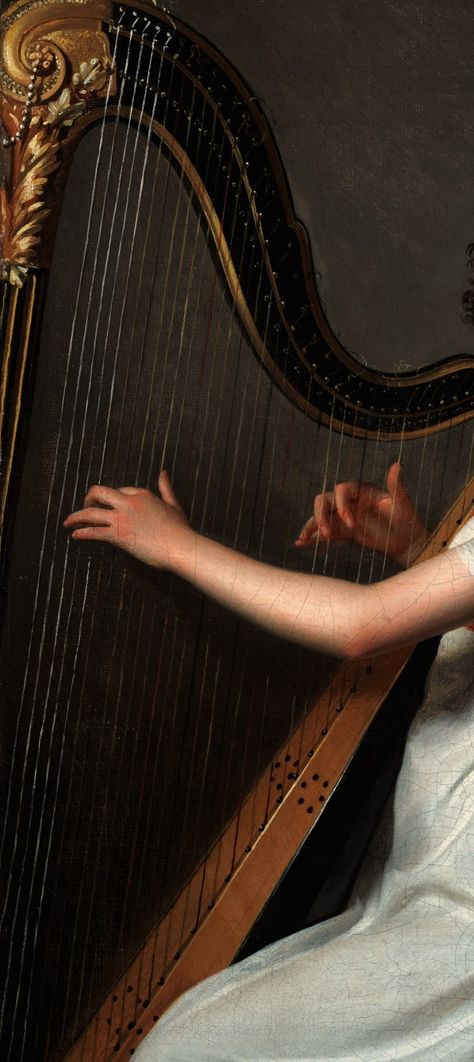 The Young Harpist by Louis Leopold Boilly Fairy Music Aesthetic, Harp Aesthetic Medieval, Harp Aesthetic Dark, Hymn Aesthetic, Classical Music Aesthetic Wallpaper, Harpist Aesthetic, Harp Wallpaper, Lyre Aesthetic, Classical Music Wallpaper