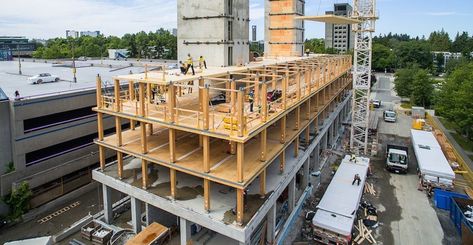 Building Connection Architecture, Industrial Exterior, Mass Timber, Be Taller, Startup Office, Timber Architecture, Wood Columns, Net Zero, Wood Building