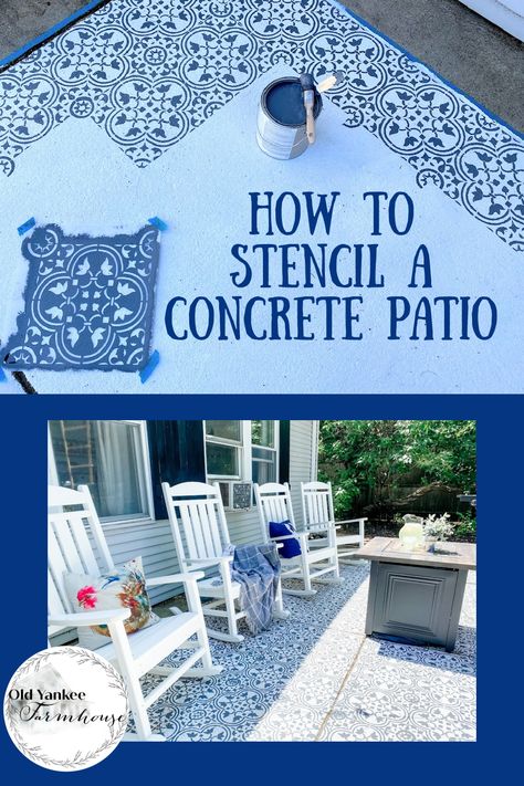 Outdoor Concrete Floors, Stenciled Concrete Floor, Painted Porch Floors, Paint Concrete Patio, Painted Concrete Steps, Stencil Concrete, Old Concrete, Concrete Patio Makeover, Painting Front Porch