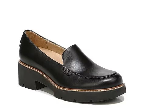 Shop Women's Black & Brown Lug Loafers Size 7.5 | DSW Naturalizer Shoes, Cabaret, Heeled Loafers, Lug Sole, Black Faux Leather, Leather Loafers, Loafers For Women, Womens Flats, Loafers Men