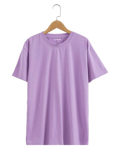 Lilac Purple Basics  Short Sleeve Cotton Plain   Slight Stretch Summer Women Tops, Blouses & Tee Purple T Shirts, Round Neck Tees, Lilac Purple, Cute Relationship Goals, Plain Tshirt, Women T Shirts, Women Tops, Sleeve Cotton, Summer Women