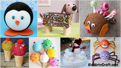 Styrofoam Balls Craft For Preschoolers - Kids Art & Craft Snowman Crafts Preschool, Styrofoam Ball Crafts, Koala Craft, Hungry Caterpillar Craft, Styrofoam Art, Styrofoam Crafts, Painting Styrofoam, Craft For Preschoolers, Caterpillar Craft