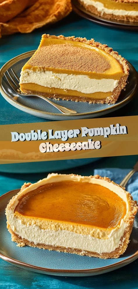 Indulge in the creamy, spiced layers of this Double Layer Pumpkin Cheesecake. Perfect for fall evenings or impressing guests. This dessert promises warmth and joy with every bite. #pumpkinspice #cheesecaketime #fallflavors #sweettreats #dessertlover Double Layer Pumpkin Cheesecake, Layered Pumpkin Cheesecake, Carrot Spice Cake, Pumpkin Cheesecake Recipes, Healthy Cheesecake, Bake Sale Recipes, Creamy Cheesecake, Dessert Lover, Meal Suggestions