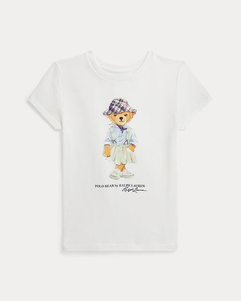 Polo Bear Cotton Jersey Tee T Shirt Branca, Jeans Patchwork, Ralph Lauren Baby Girl, Polo Ralph Lauren Kids, Ralph Lauren Kids, Polo Bear, Patchwork Jeans, Polo Sport, Polo Sweater