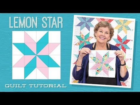 Make a "Lemon Star" Quilt with Jenny Doan of Missouri Star (Video Tutorial) Missouri Star Quilt Pattern, Jenny Doan Tutorials, Missouri Quilt Tutorials, Missouri Quilt Company, Eight Point Star, Missouri Star Quilt Company Tutorials, Missouri Star Quilt Tutorials, Star Video, Missouri Quilt