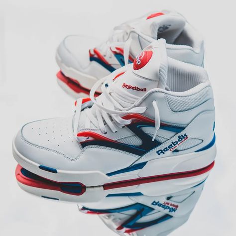 Dressed in a white, red and blue colour scheme, the 'Heritage' is a crisp interpretation of Reebok's tri-colour palette. Reebok Aesthetic, Blue Colour Scheme, Reebok Retro, Reebok Pump, Tri Colour, Blue Palette, Reebok Sneakers, Jordan 1 High Og, Blue Color Schemes