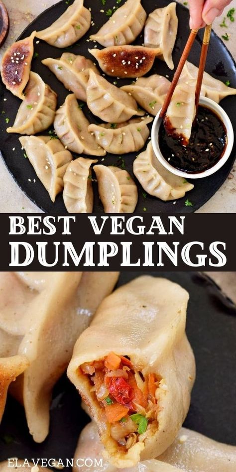 Chinese Food Recipes Vegetarian, Dumplings Receta, Dumplings Homemade, Vegan Potstickers, Vegan Chinese Food, Vegetarian Dumpling, Vegan Dumplings, Vegetarian Ideas, Plat Vegan