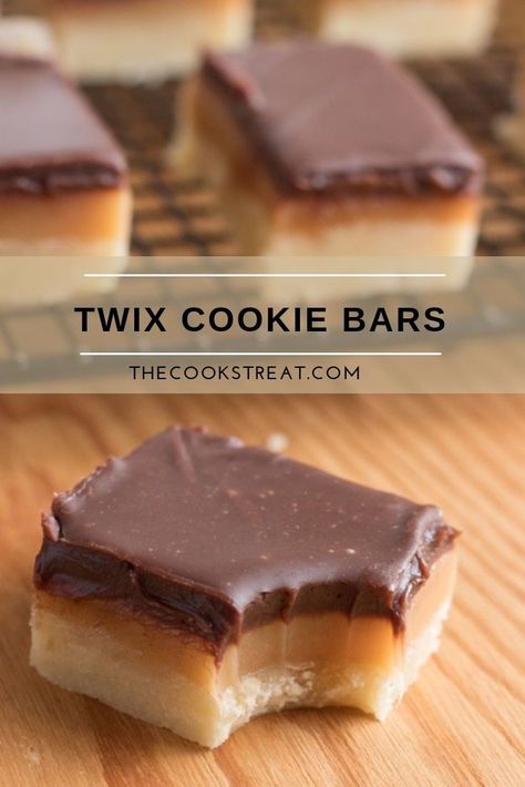 These Twix Cookie Bars, with their shortbread base, chewy caramel middles and soft chocolate tops are my favorite. #TheCooksTreat #TwixCookieBars #CookieBars #Desserts #Cookies Eu Claire Dessert, Twix Cookies Bars, Cookies For Crowd Parties, Quick Easy Dessert For Large Group, Desserts To Make With Chocolate Chips, Best Desserts For A Bake Sale, Desserts For Traveling, Cookie + Kate Recipes, Impressive Baked Goods