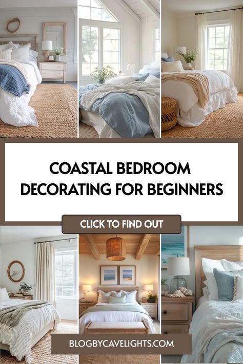 Transform your space with our coastal bedroom ideas! 🌟 Learn how to select the perfect coastal bedding sets and accessories with our beginner’s guide. Don't miss out—click now for essential tips and inspiration! Coastal Interiors Design Bedroom, Coastal Bedroom With Black Accents, Calm Coastal Bedroom, Coastal Bedroom Ideas Master Suite, Costal Bedroom Idea, Beach Bedroom Ideas Coastal Style, Modern Coastal Bedroom Ideas, Style A Bed, Coastal Guest Bedroom