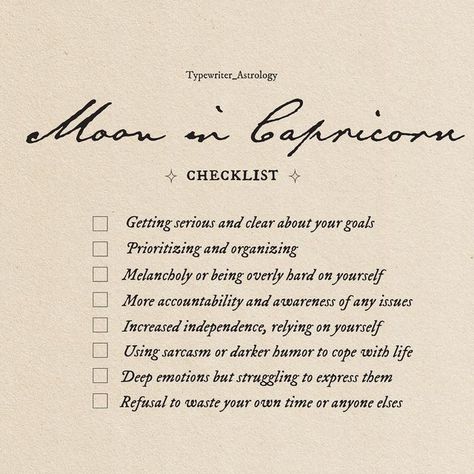 Capricorn Moon Women, New Moon In Capricorn 2024, Typewriter Astrology, Capricorn Moon Aesthetic, Witch Hacks, Capricorn Moon Sign, Occult Studies, Astro Chart, New Moon In Capricorn