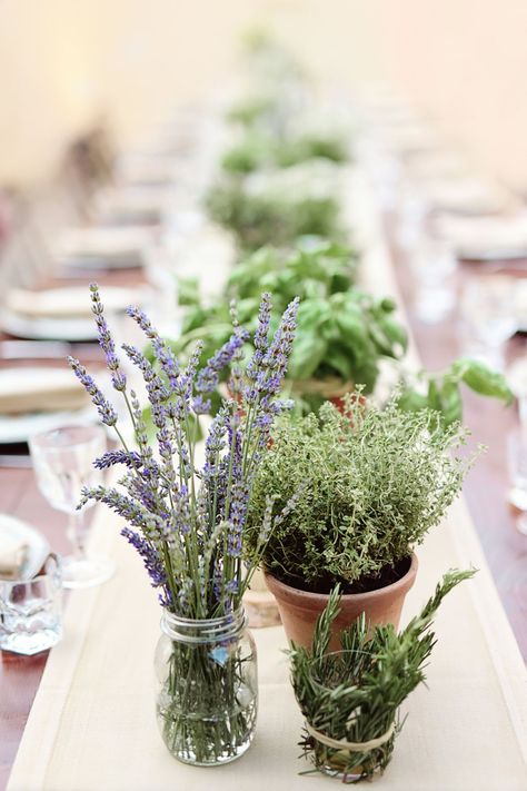 Fun and Fabulous 1 of 2 - Brenda Babcock - American Wedding Planner in Italy Table Decorations Lavender, Italy Table Decor, Herbs Decoration Ideas, Herbs For Wedding, Herbs As Centerpieces, Herbs Wedding Centerpieces, Herbs Table Decoration, Eco Friendly Centerpieces, Herb Wedding Decor