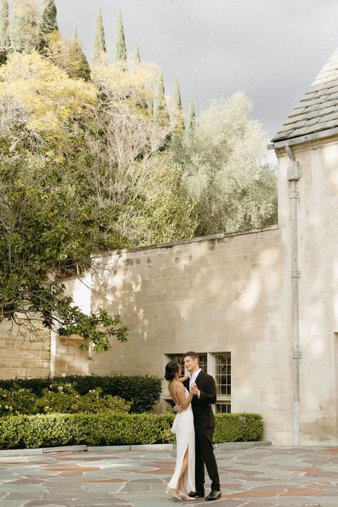 Classy Engagement Pictures, Greystone Mansion Wedding, Mansion In Beverly Hills, Los Angeles Engagement Photos, Pasadena City Hall, Beverly Hills Wedding, Greystone Mansion, Slip Gown, Urban Engagement