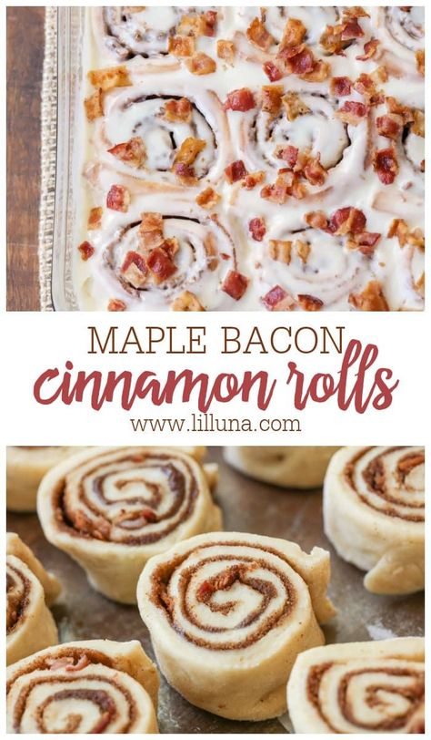 Valentine Cinnamon Rolls, Maple Bacon Desserts, Bacon Rolls Recipe, Maple Bacon Cinnamon Rolls, Maple Bacon Recipes, Savory Rolls, Bacon Cinnamon Rolls, Maple Recipes, Sweet Roll Recipe