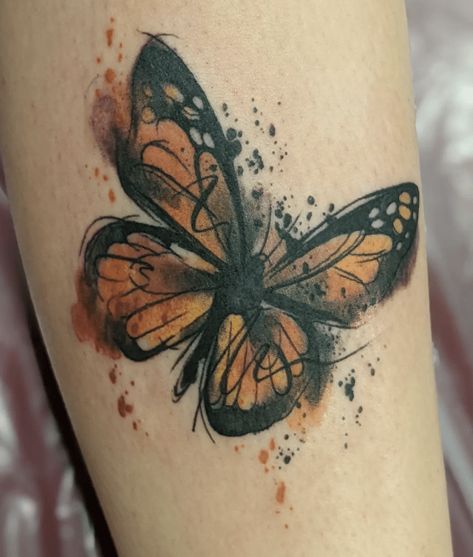 Watercolor Monarch Tattoo Monarch Butterfly Neck Tattoo, Yellow Butterfly Tattoo, Monarch Tattoo, Tiny Butterfly Tattoo, Realistic Butterfly Tattoo, Butterfly Neck Tattoo, Monarch Butterfly Tattoo, Butterfly Tattoos On Arm, Blue Butterfly Tattoo