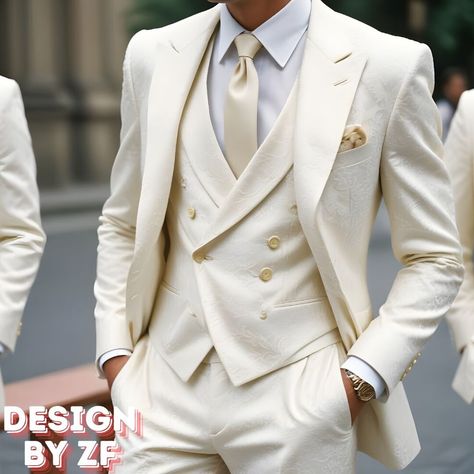 Men Wedding Costume, White Suits For Groom, White Suit Men Outfit, White Suit Men Wedding Classy, White Coat Suit For Men, Unique Men’s Wedding Suit, Wedding Groom Suit White, Cream Groom Tuxedo, Ivory Suits For Men Wedding Tuxedos