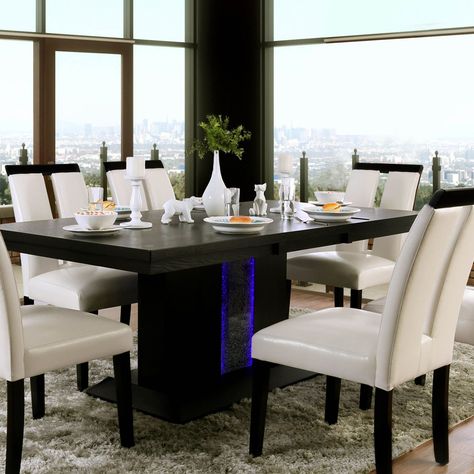 Summer Dining Table Decor, Black Dining, Black Dining Room, Contemporary Dining Room, Luxury Loft, Dining Table Black, Solid Wood Table, Pedestal Dining Table, Solid Wood Dining Table