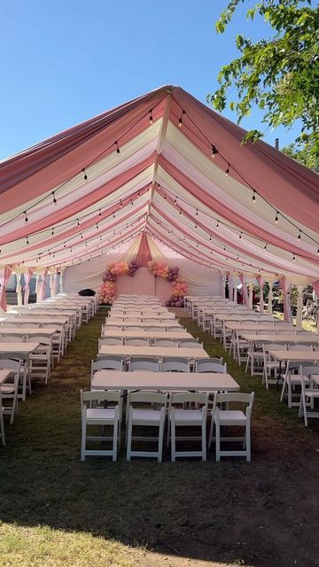 Birthday Tent Decor, Outdoor Quinceanera Ideas Tent, Draping Party Decor, Tent Draping Birthday, Outdoor Party Tent Decorations, Party Tent Backyard, Outdoor Tent Party Backyards, Tent Draping Ideas, Canopy Decorations Outdoor Party