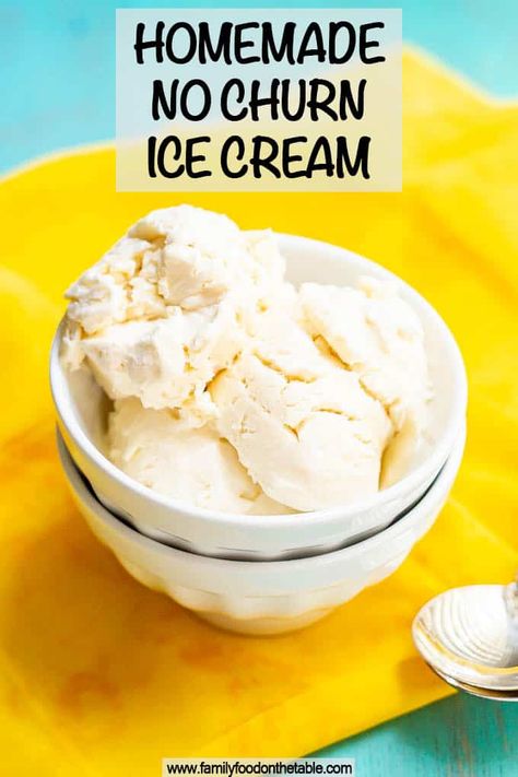 Homemade no churn ice cream is just 3 ingredients and 10 minutes to make and comes out incredibly flavorful and delicious! It’s perfect any time of year for a sweet treat. Vanilla Ice Cream Toppings, No Churn Vanilla Ice Cream, Churn Ice Cream, Easy Ice Cream Recipe, Vanilla Ice Cream Recipe, Homemade Vanilla Ice Cream, Food On The Table, Yummy Ice Cream, Easy Ice Cream