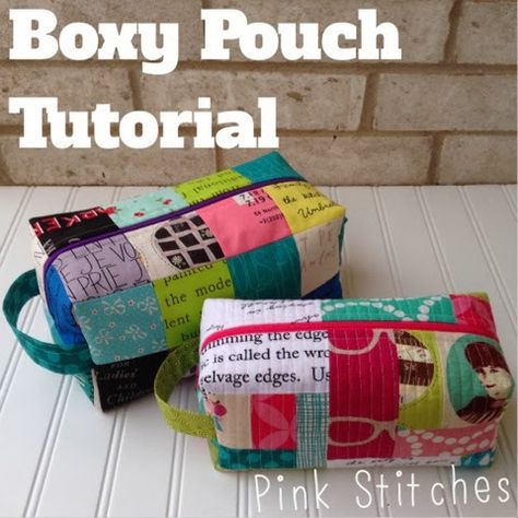 Pink Stitches: Boxy Pouch Tutorial Diy Sac Pochette, Easy Zipper Pouch, Boxy Pouch, Boxy Bags, Pink Stitch, Box Tutorial, Zipper Pouch Tutorial, Pouch Tutorial, Costura Diy