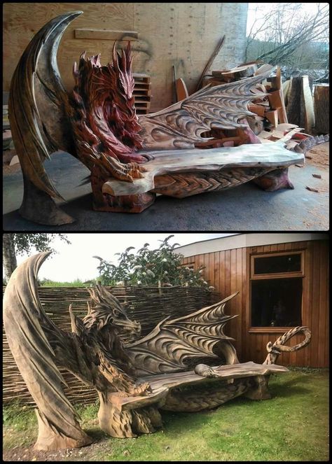 Carved Dragon, Dragon Decor, Charcoal Drawings, Wood Carvings, Gothic House, 판타지 아트, Dragon Art, Design Case, Unique Furniture