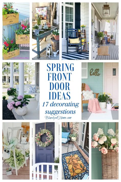 How to Create a Spring Front Door - 17 Best Decorating Ideas. Get a list of the decorative items you can use in your front door and porch area for spring. These spring front porch ideas will show you ways to add a fresh look to your outdoor space. Spring Porches, Front Door Decorating Ideas, Spring Creative, Door Decorating Ideas, Spring Front Door, Door Decorating, Porch Area, Garden Equipment, Easter Decorations Outdoor