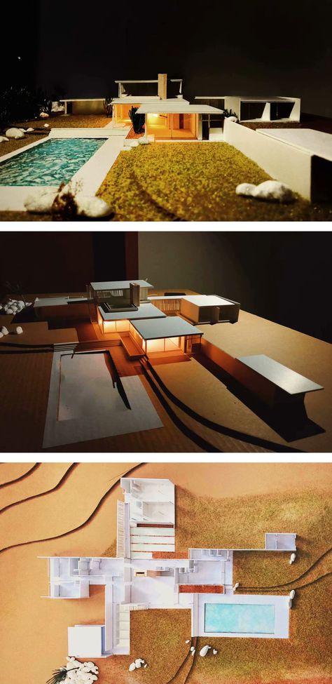 Kauffman House, Desert House Plans, Kaufmann Desert House, Kaufman House, Kaufmann House, Maquette Architecture, Dessert House, Model Architecture, Desert House