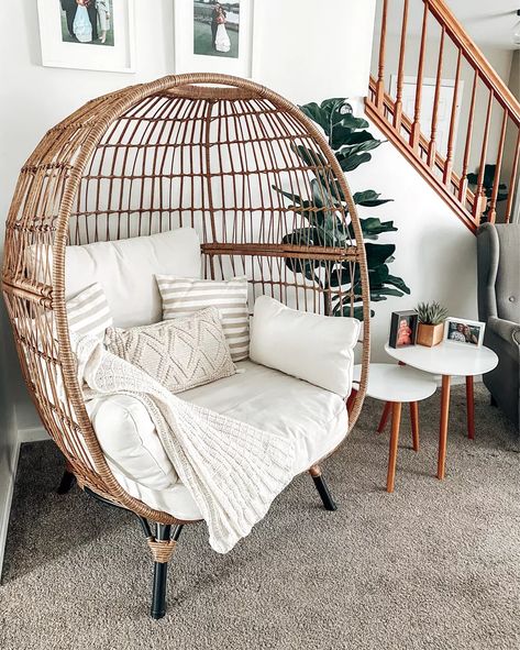 Hanging Chair Living Room, Swing Chair, Redecorate Bedroom, Chic Living, Homes And Gardens, Bedroom Chair, Parisian Chic, An Egg, Cozy Room