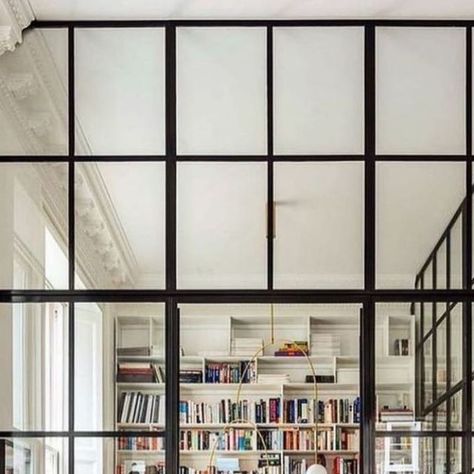 Beautiful Home Library, Walls Design, Shelf Inspiration, Space Projects, Glass Walls, Creative Living, France Paris, Design Sponge, Home Library