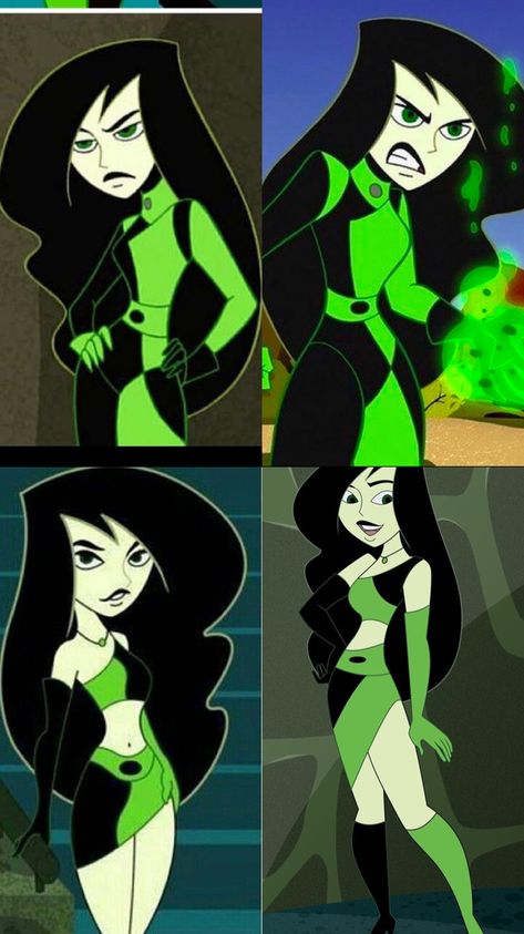 Cartoon Character With Black Hair, Kim Possible Villain Costume, Shego Costume Plus Size, Kim Impossible And Shego Costume, Costumes With Long Black Hair, Halloween Costumes For Long Black Hair, Costumes For Long Black Hair, Shego Outfit Ideas, Brunette Cosplay Ideas